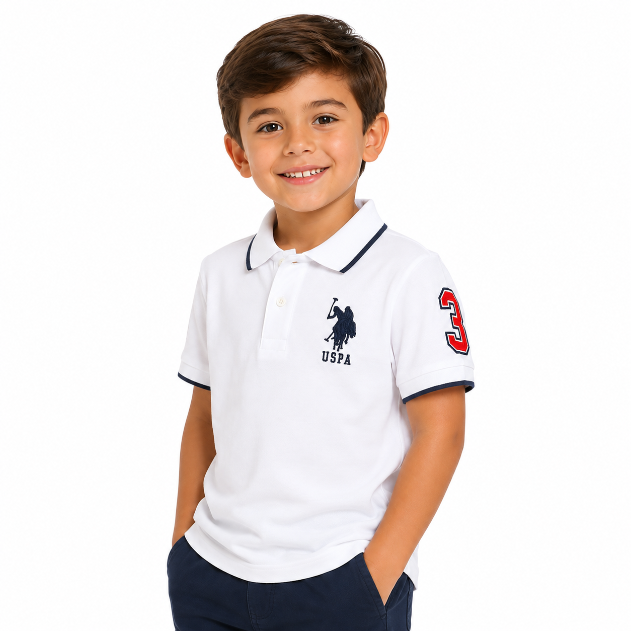 US Polo Assn Boys Multicolor Logo Solid Pique Polo Shirt