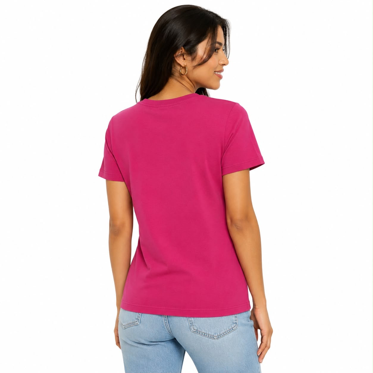 DKNY brand women's pink t-shirt stands out for its striking bright logo
