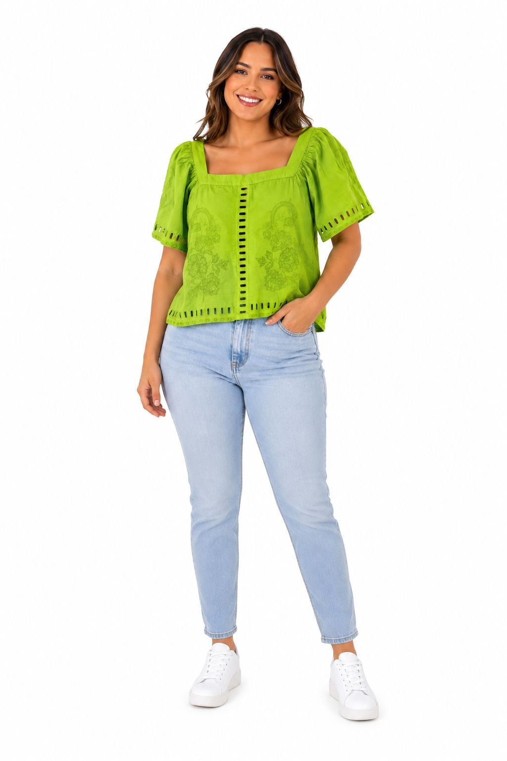 CALLIGRAPHIE-Blusa corta Rails Laine Top en color Island Green