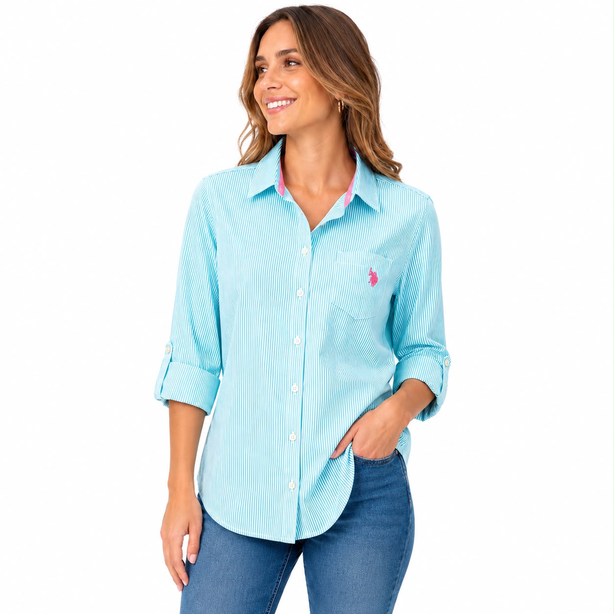 U.S Polo Striped Poplin Long Sleeve Shirt