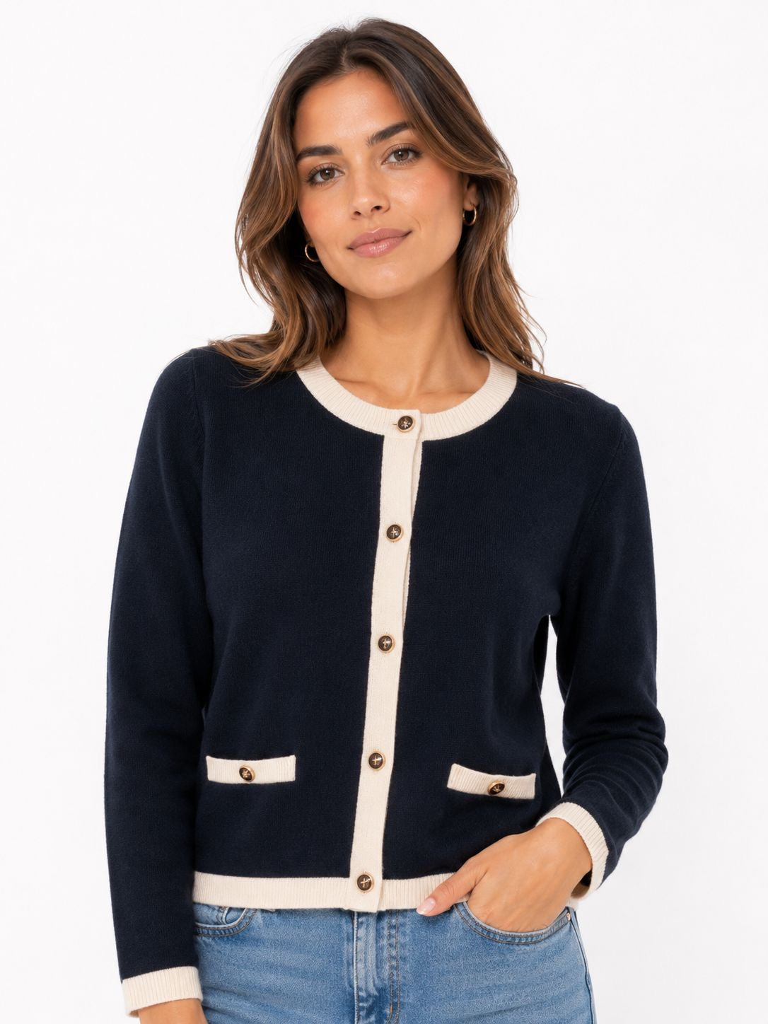 French Connection-Women's Fine Gauge Lightweight Framed Cardigan Sweater