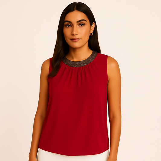 Perseption Rhinestone Embellished mock neck top