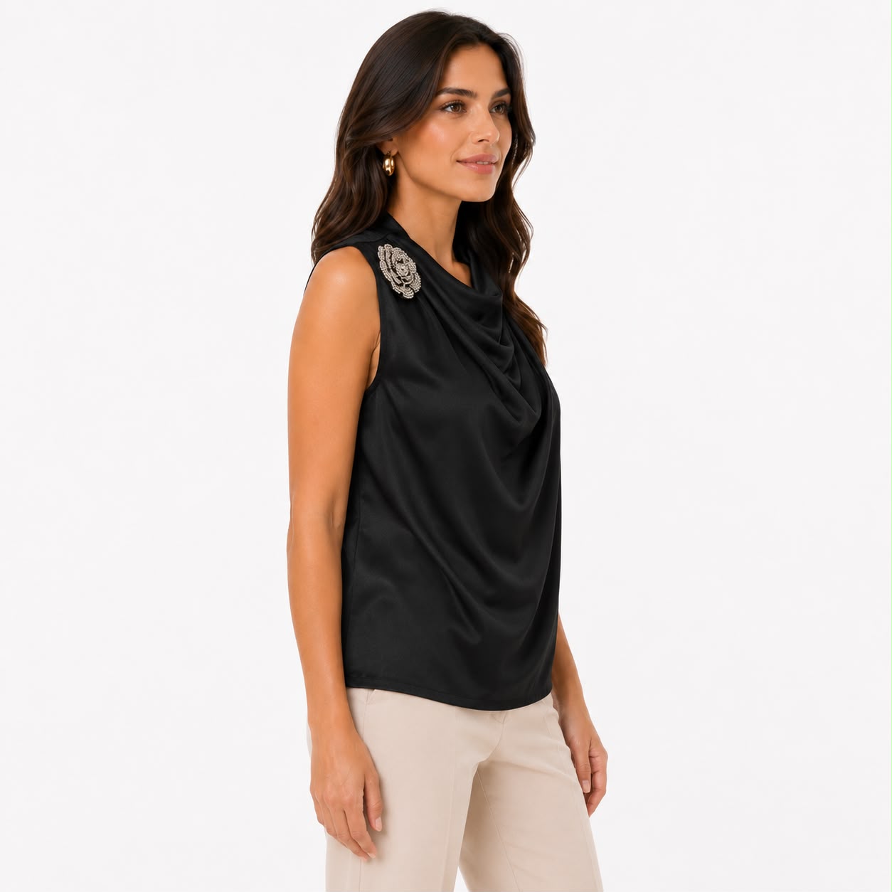 Joie Sleeveless blouse In black with a flowing draped collar