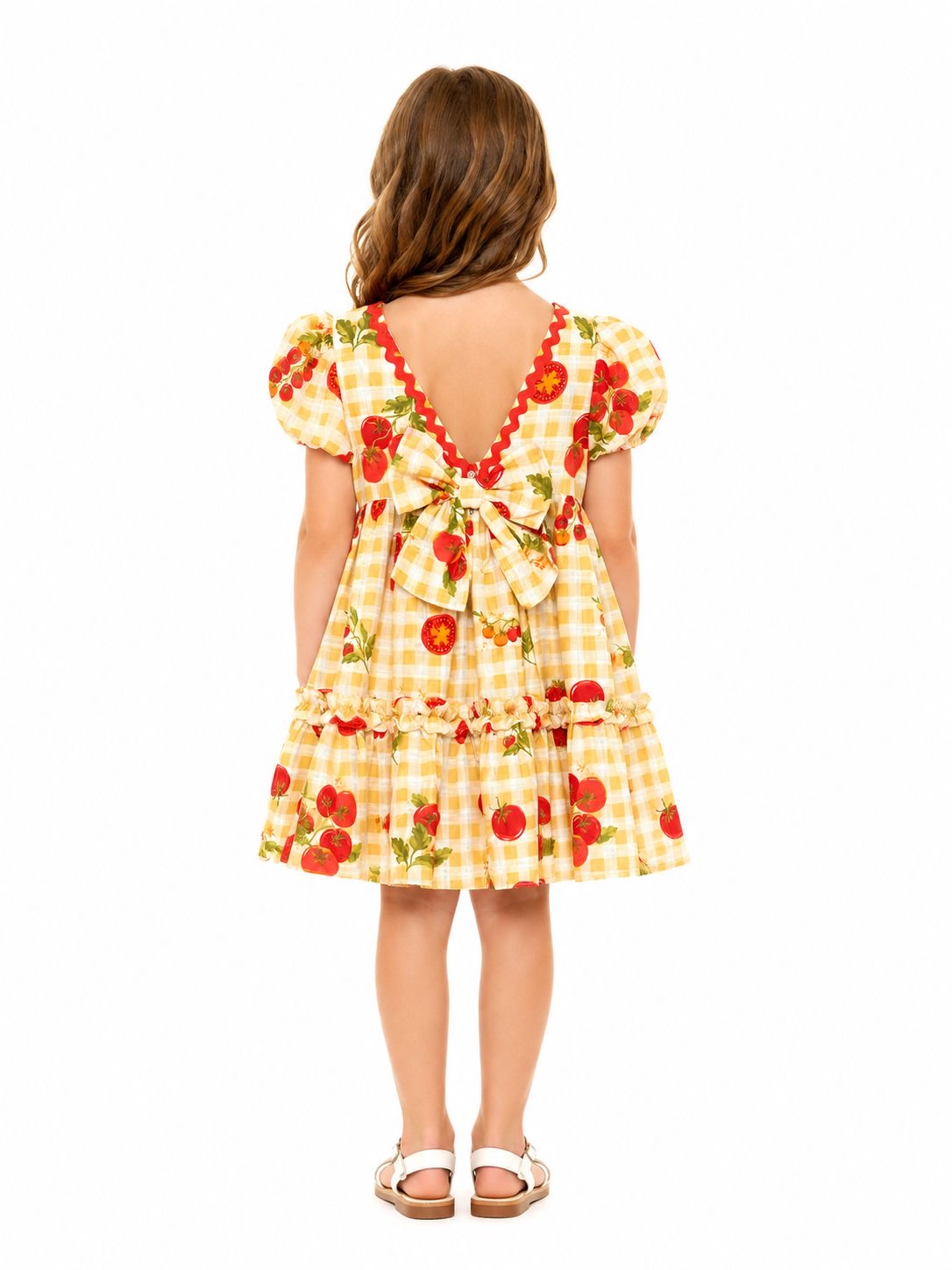 CYNTHIA ROWLEY-Children's dress with tomato print and gingham pattern