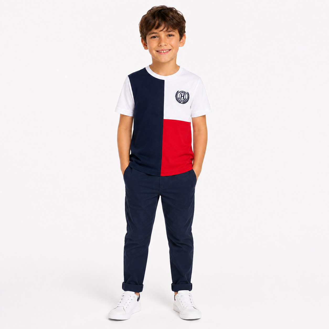 TOMMY HILFIGER-Big Boys Laurel Emblem Short Sleeve T-Shirt
