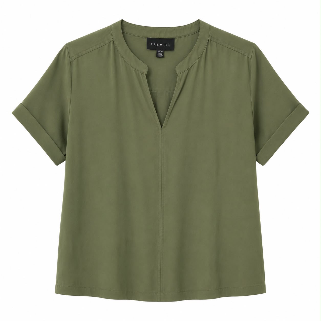 Premise olive green blouse features an elegant design with split V-neck