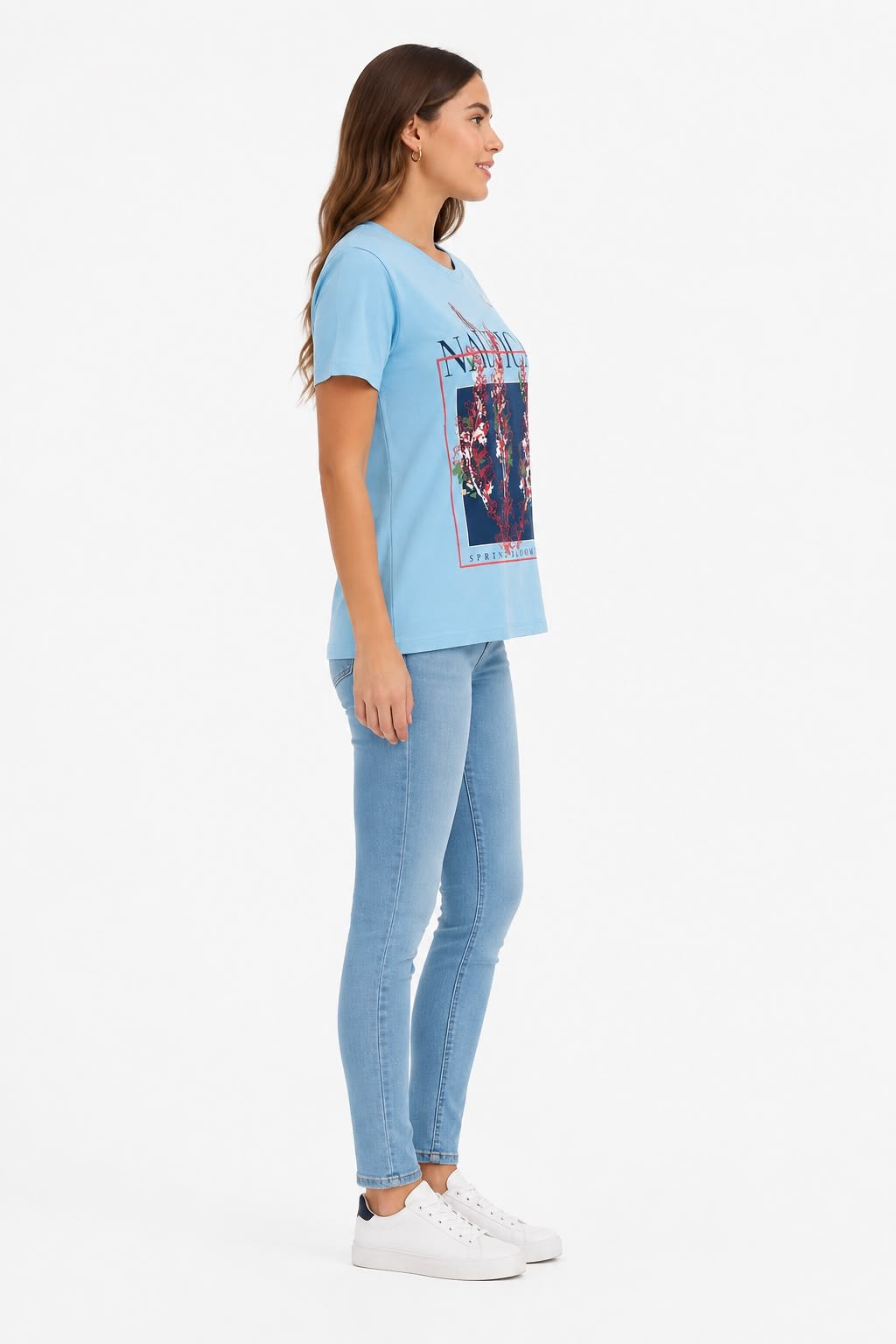 NAUTICA-Light blue round neck t-shirt for women