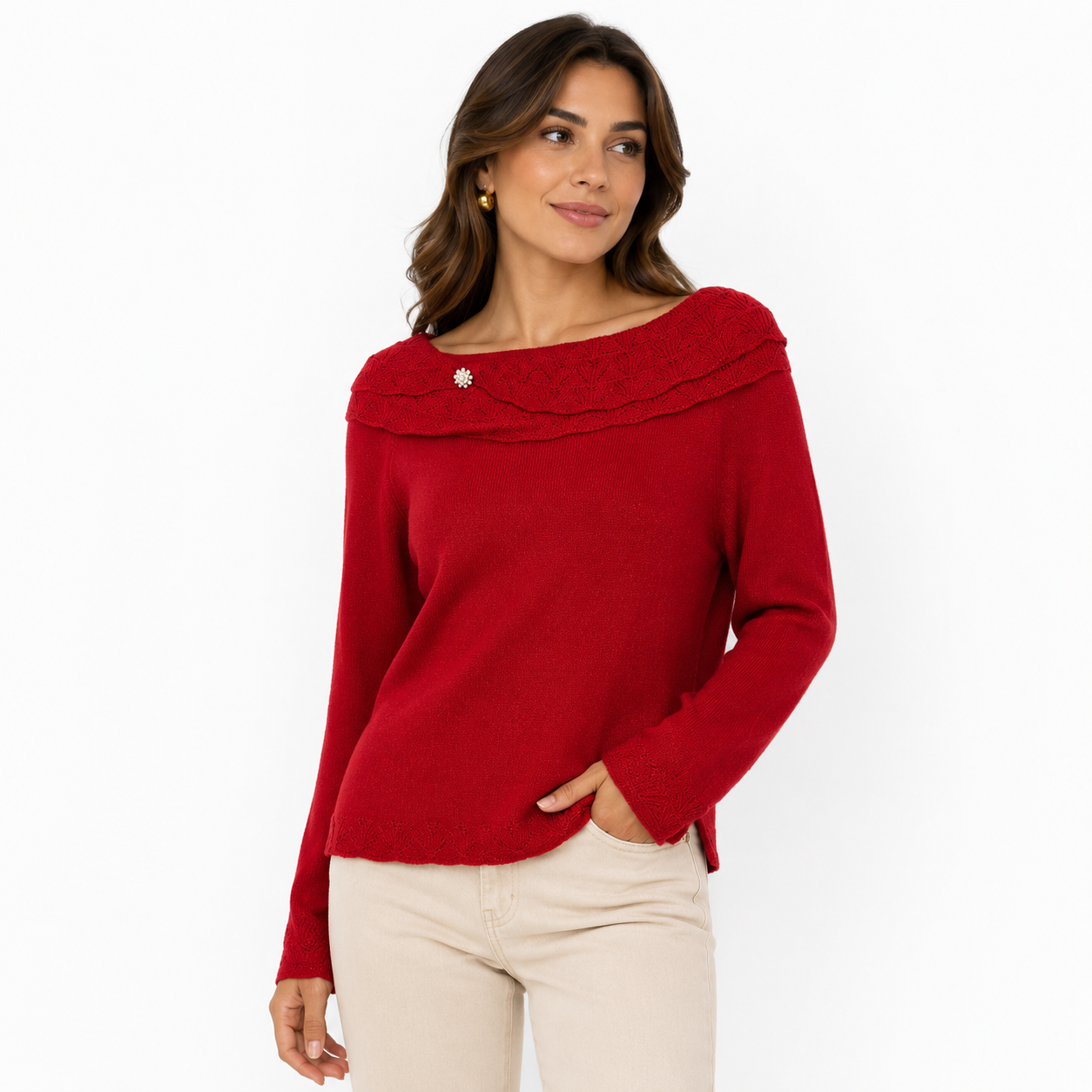 BRIGGS-New York women's red knit sweater