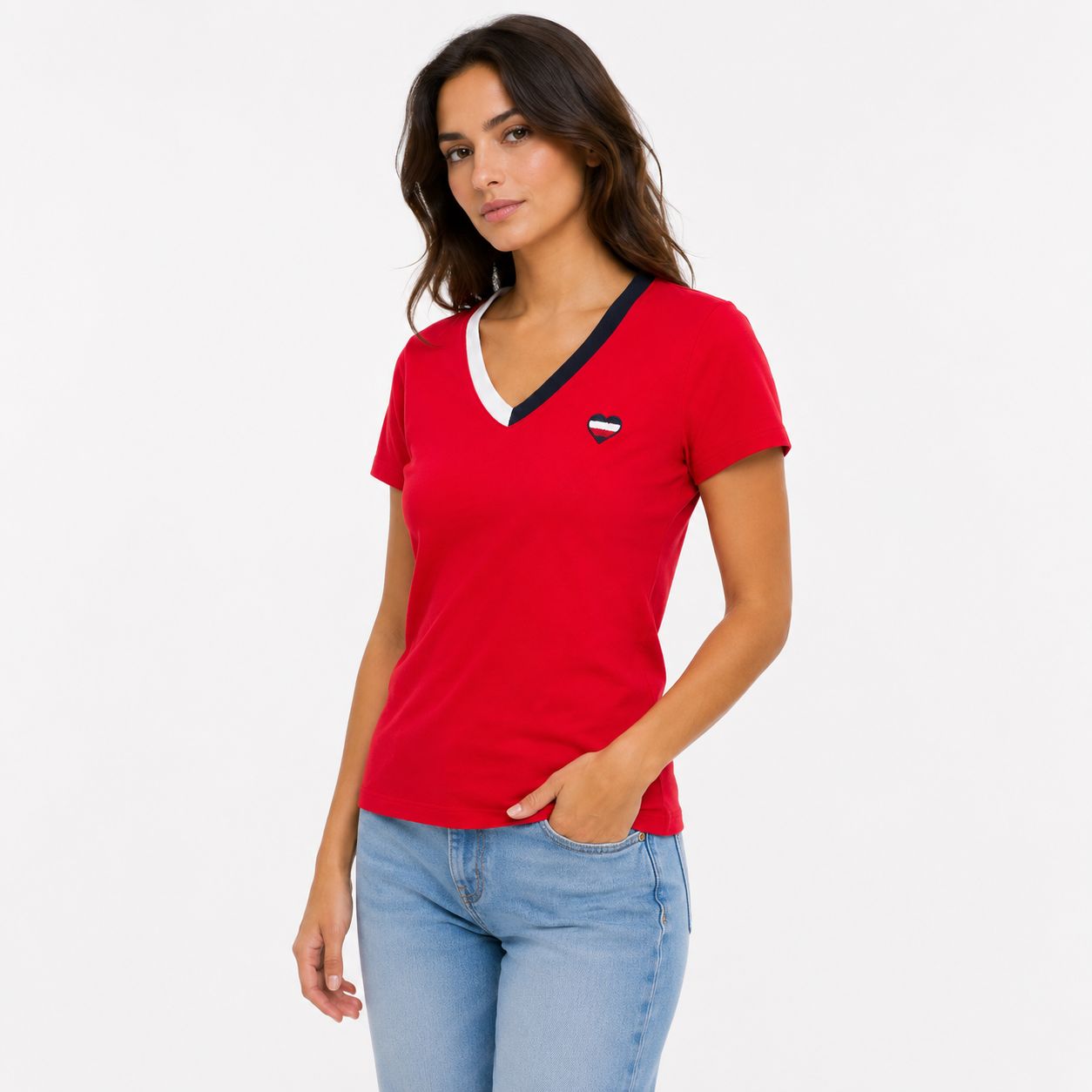 Tommy Hilfiger Women's V-Neck Heart Logo T-Shir