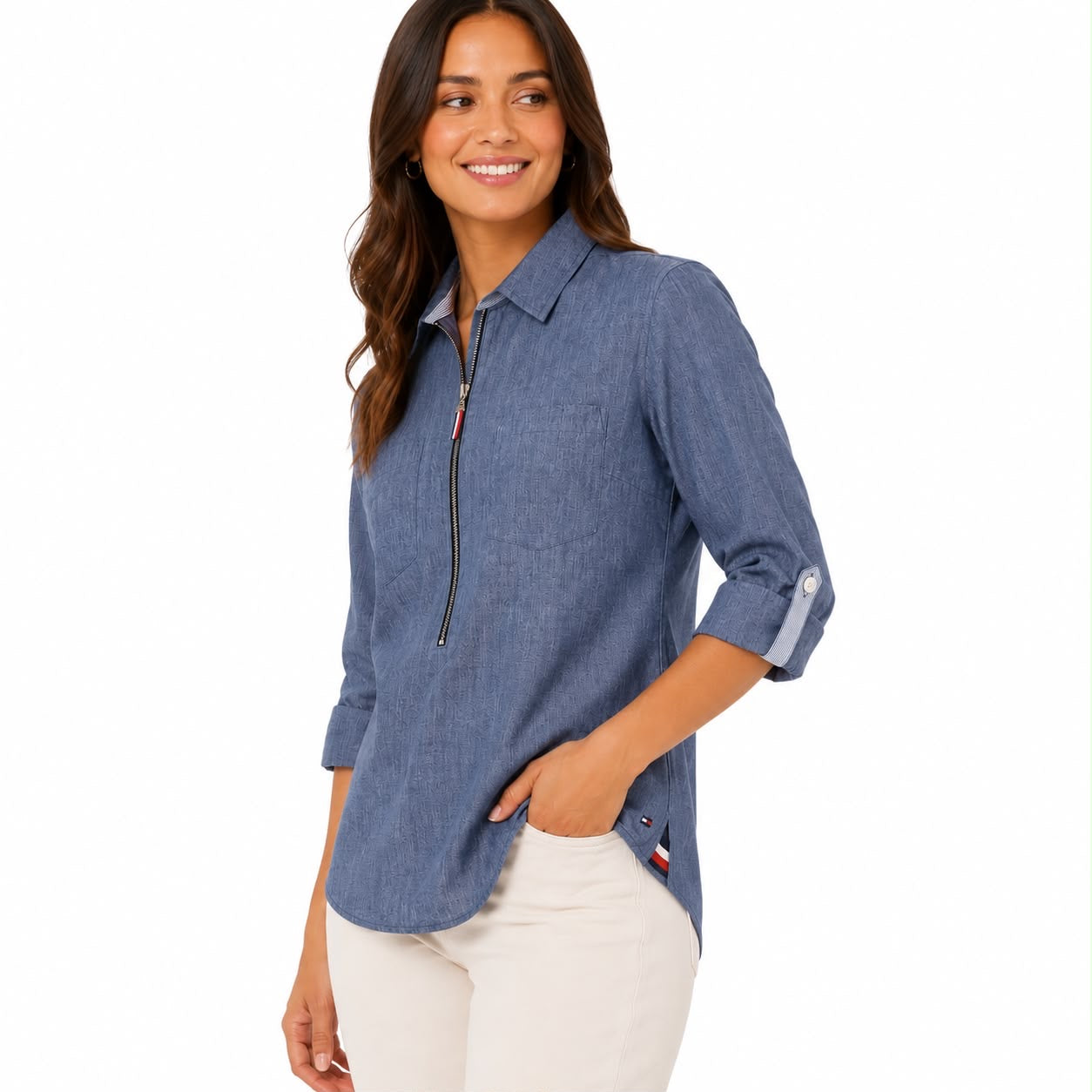 Tommy Hilfiger Women's Half-Zip Roll-Tab Shirt