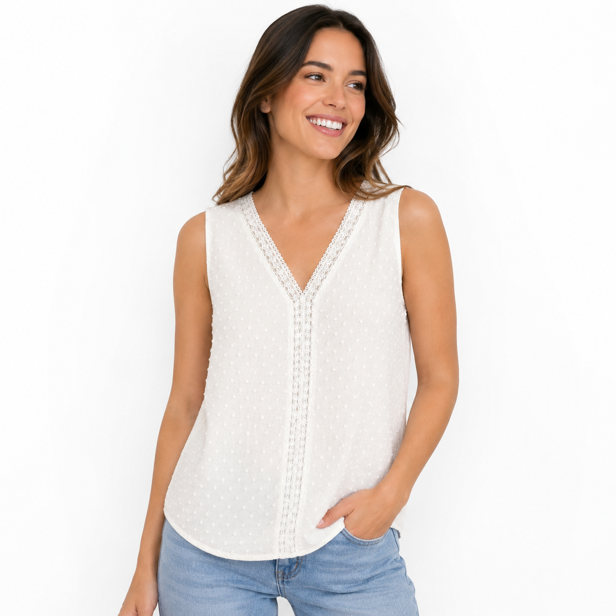 Naïf Crochet V Neck Textured Tank Top