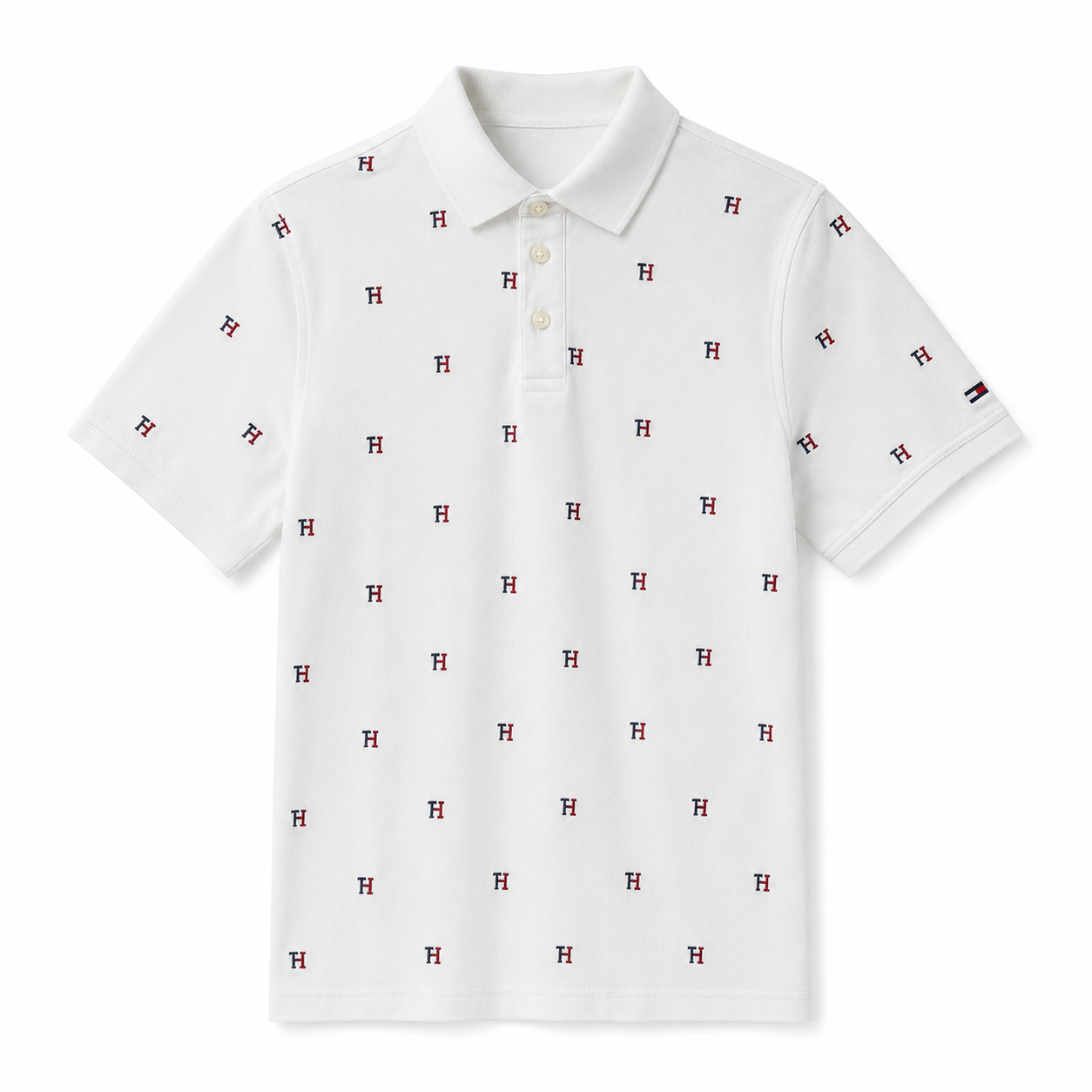 Tommy Hilfiger allover H-flag print short-sleeve pique polo shirt