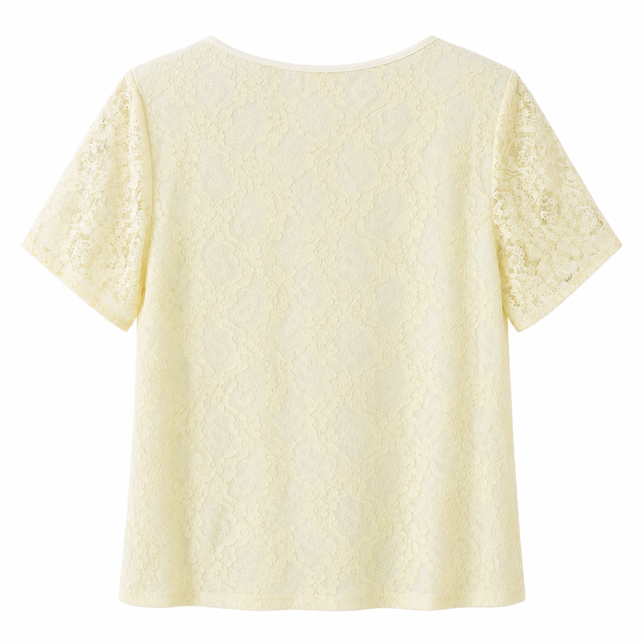 Calvin Klein lace blouse features a delicate yellow floral design