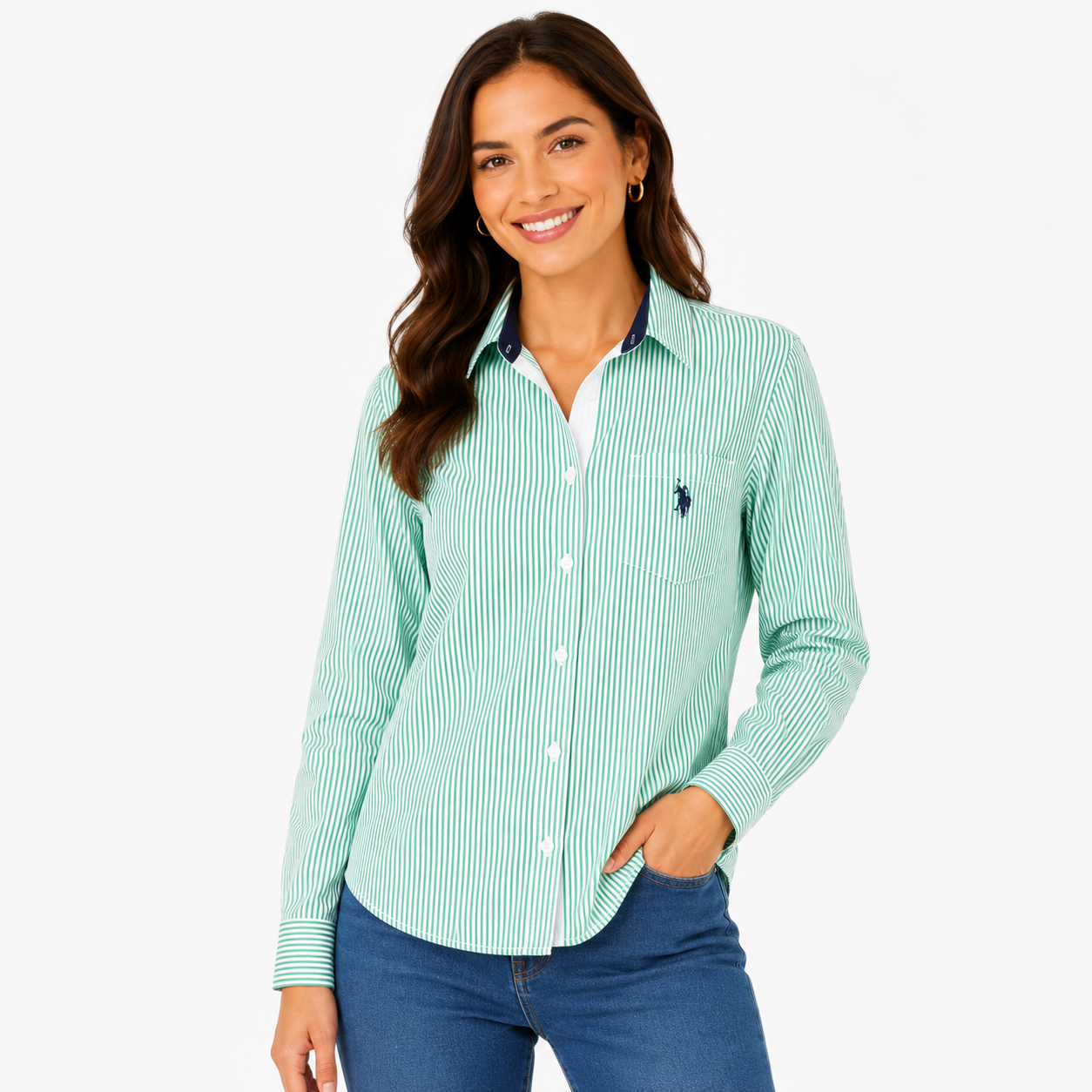 U.S. Polo Assn green striped shirt Women’s