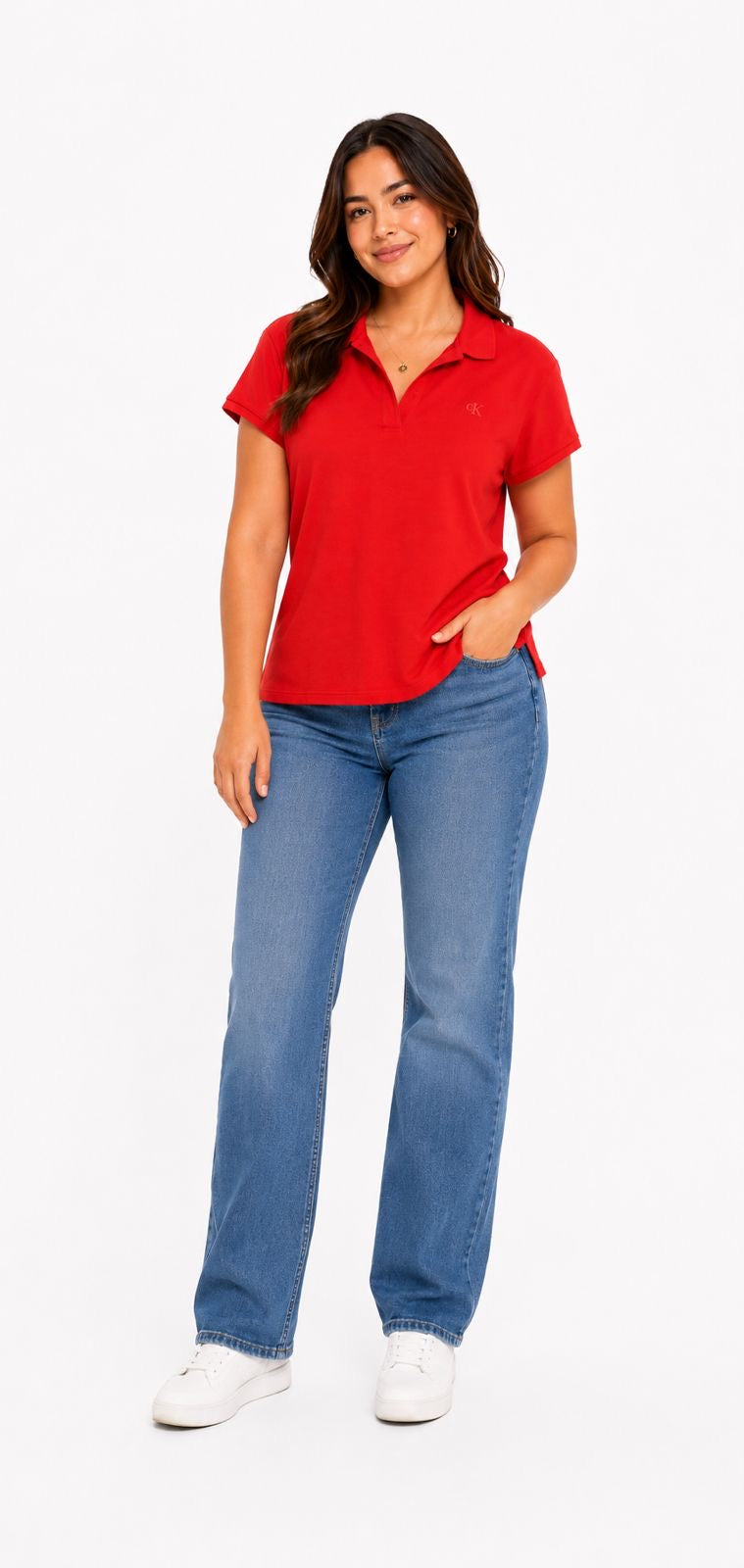 Calvin Klein Jeans- Women’s Ribbed Shirt- Sleeve Polo Shirt