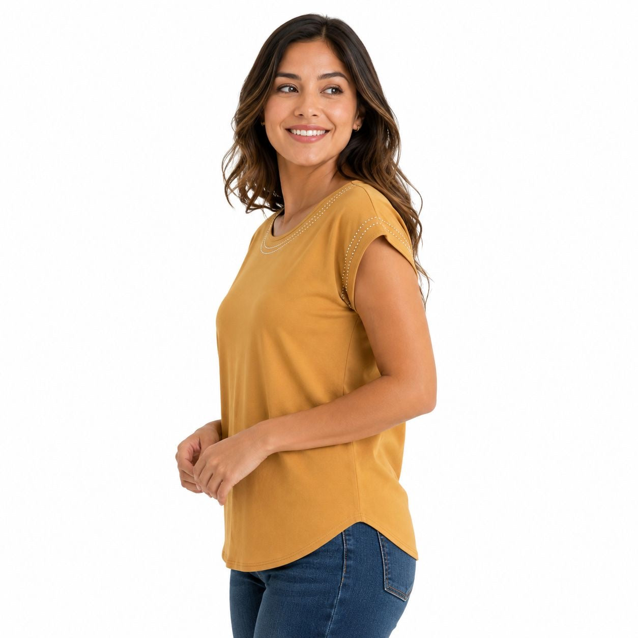 A’gaci Yellow blouse from the A'GACI brand features subtle stud details