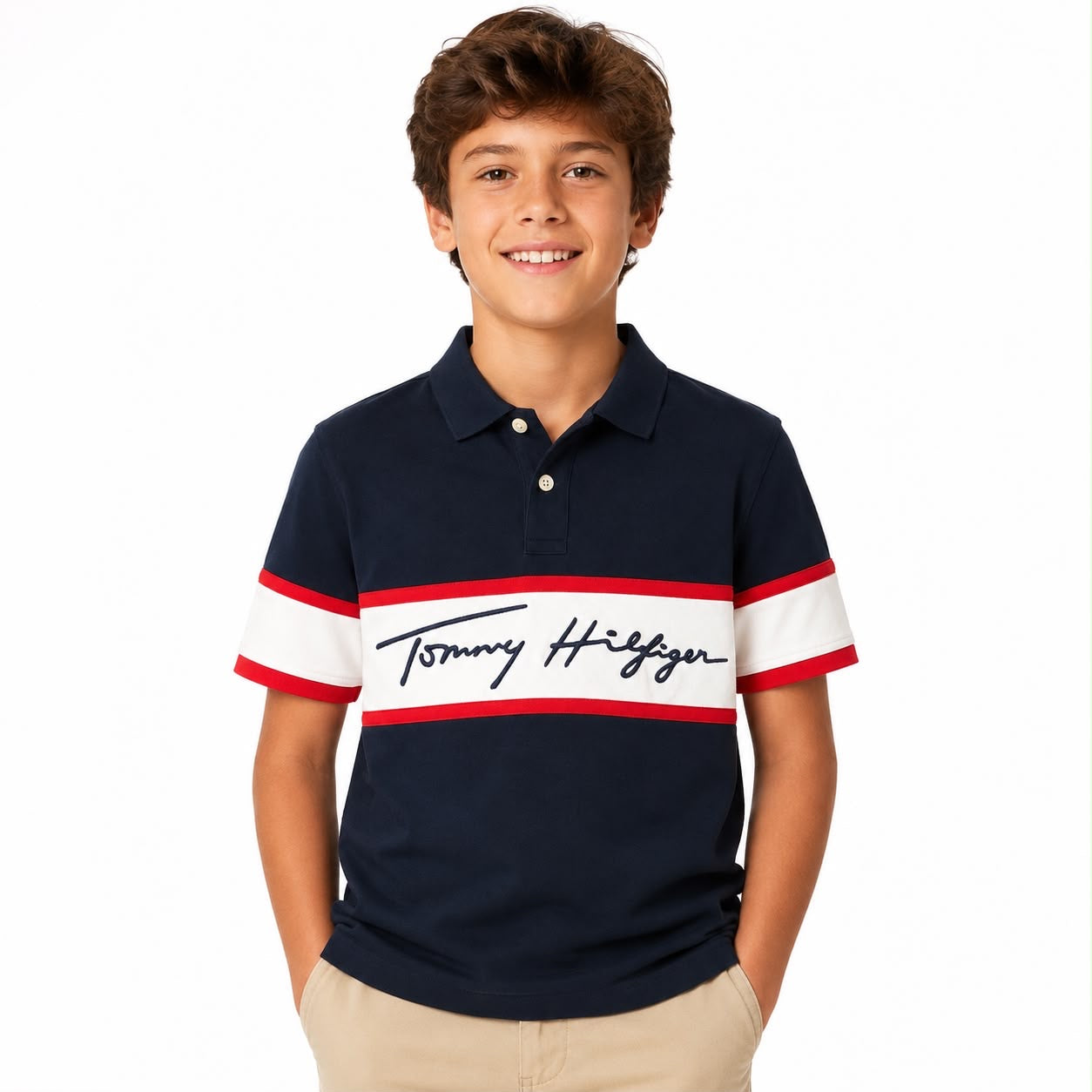 Tommy Hilfiger Kids Sky Captain Color Block Regular Fit Polo T-Shirt