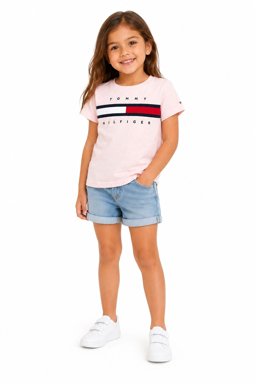 Tommy Hilfiger Girls Peach Solid Round Neck T-Shirt