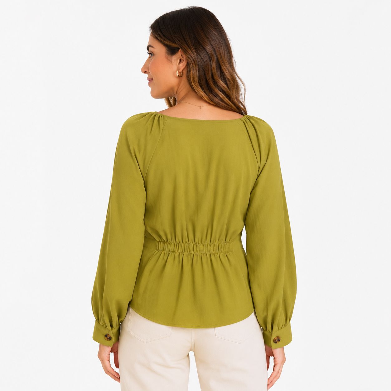 OLM Linen Button Up Blouse with Balloon Sleeves