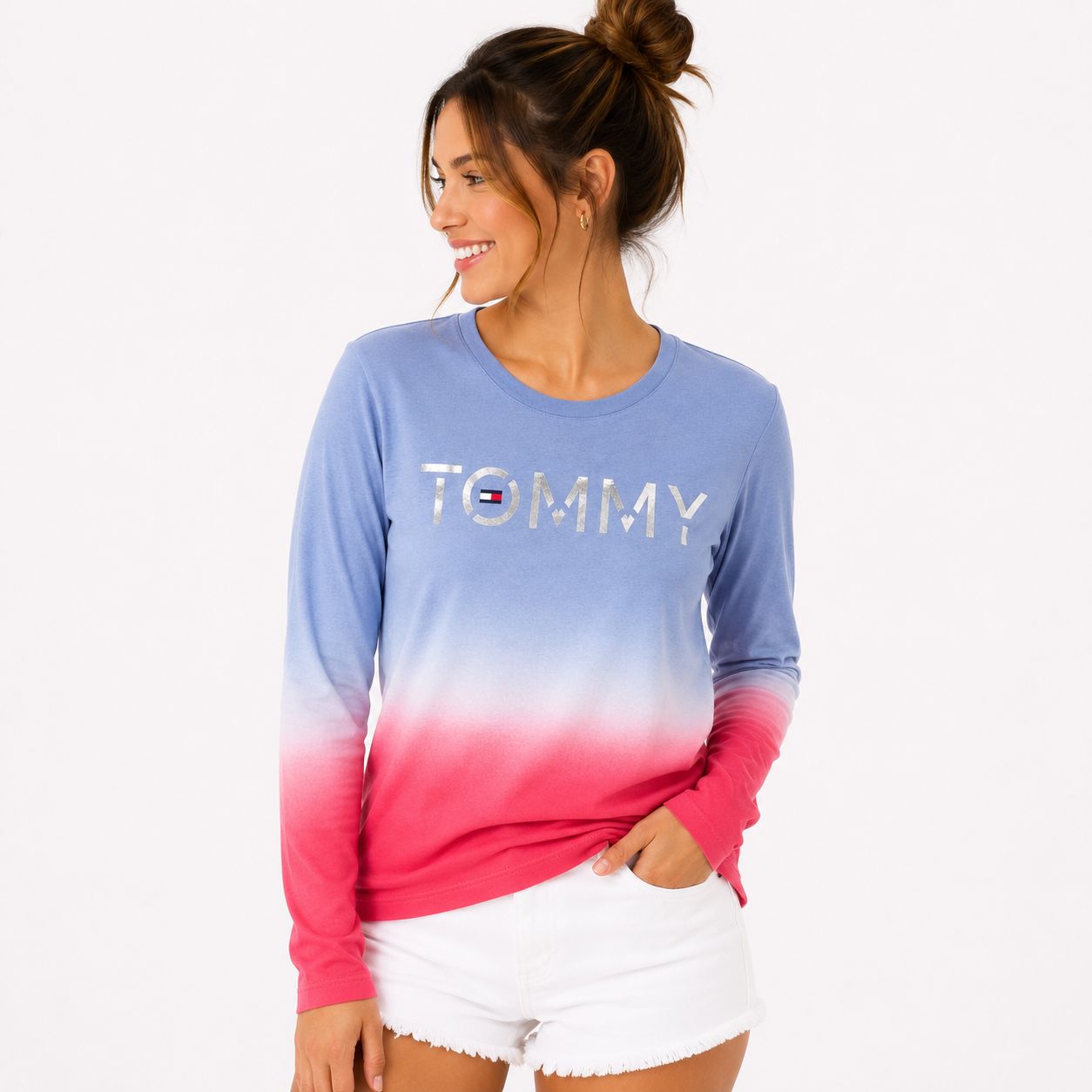 Tommy Hilfiger Women's Blue Cotton Logo T-Shirt&nbsp;