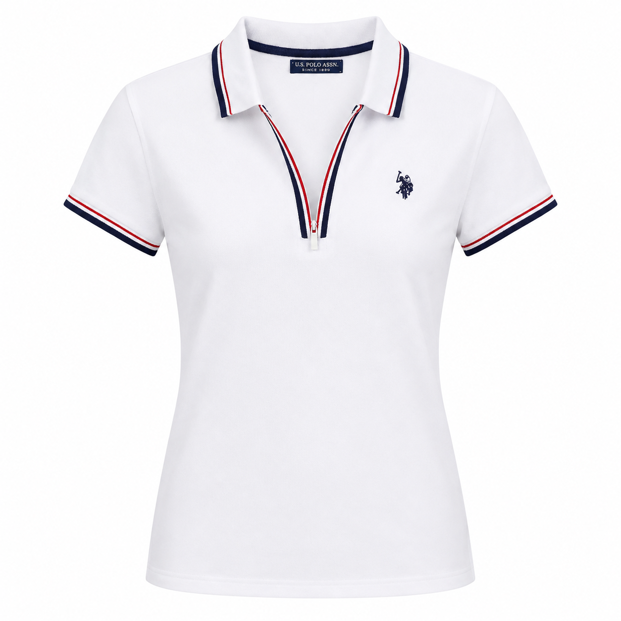 U.S. POLO ASSN-White short-sleeved polo shirt for women