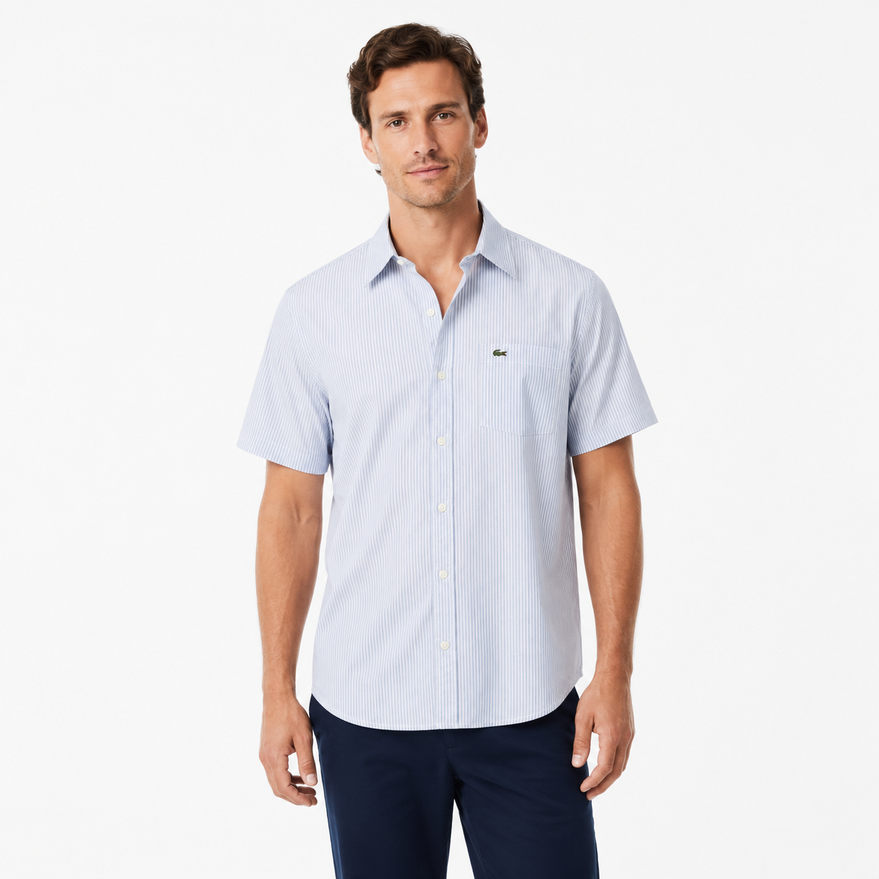 Lacoste Men's Regular Fit Short-Sleeve Striped Oxford Shirt