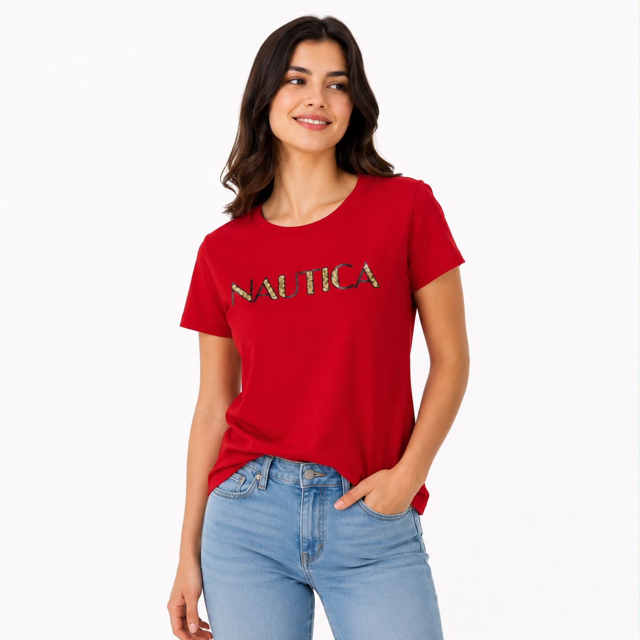 Náutica-sequin logo graphic t-shirt