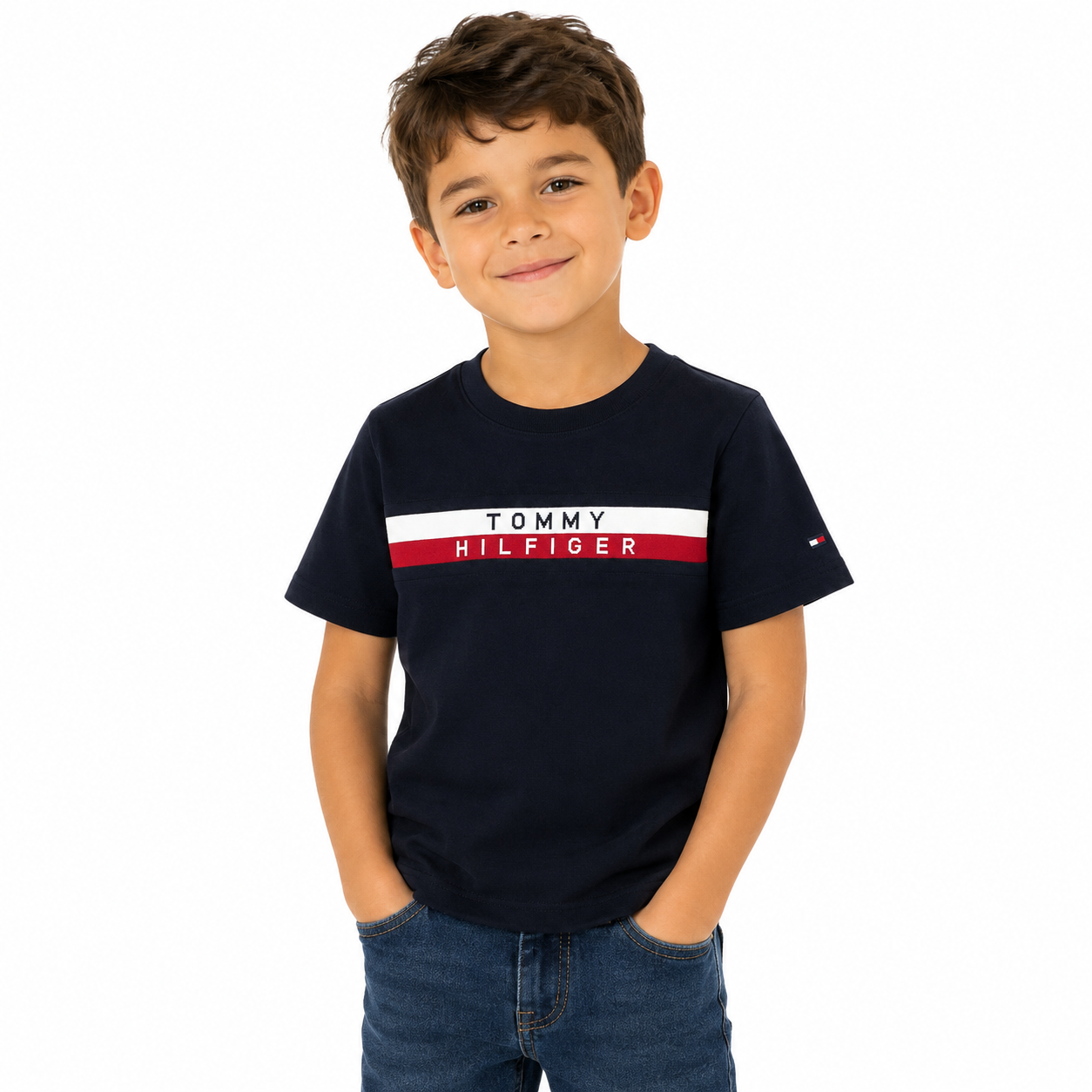 Tommy Hilfiger Kids' Ribbed Stripe Logo T-Shirt