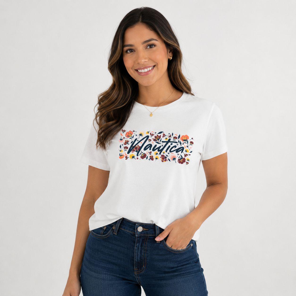 Nautica graphic floral logo tee