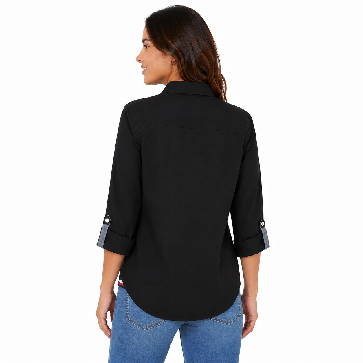 Tommy Hilfiger Women's Cotton Roll-Tab Button-Up Shirt