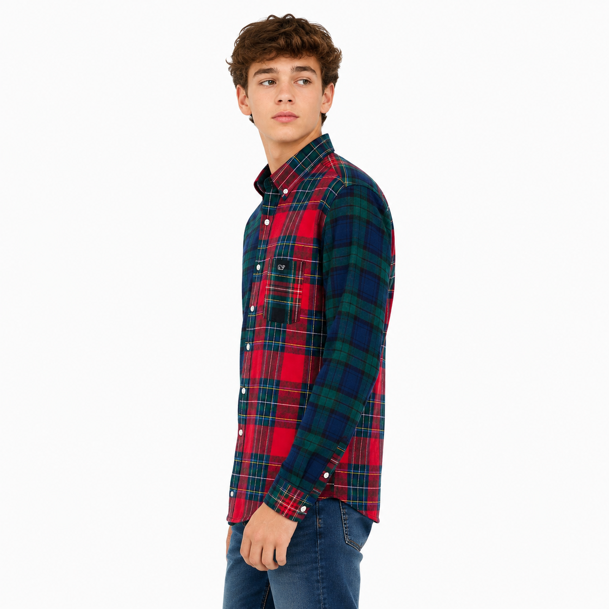 Vineyard Vines Button shirt with a patchwork check design