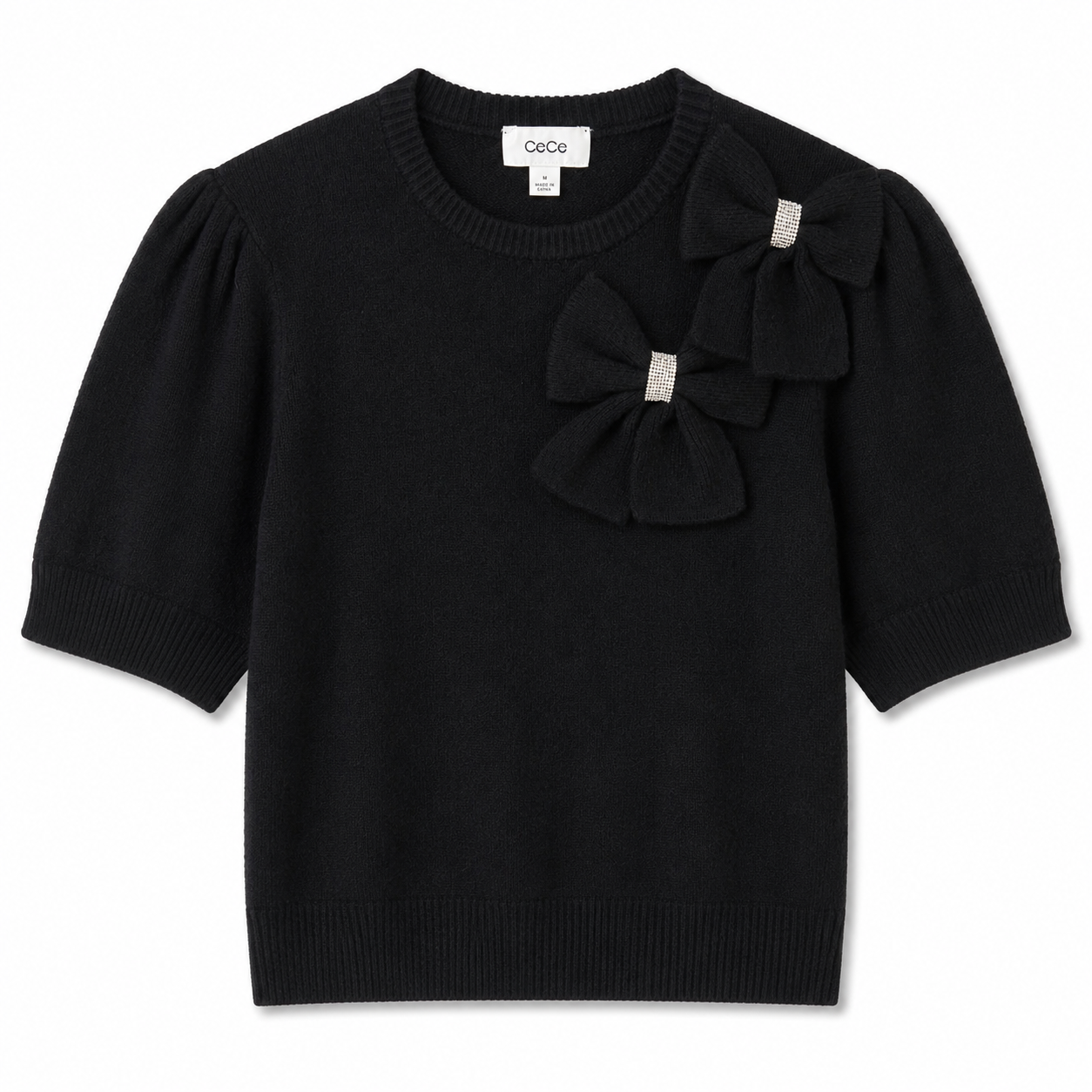 CeCe brand black sweater with puff sleeves