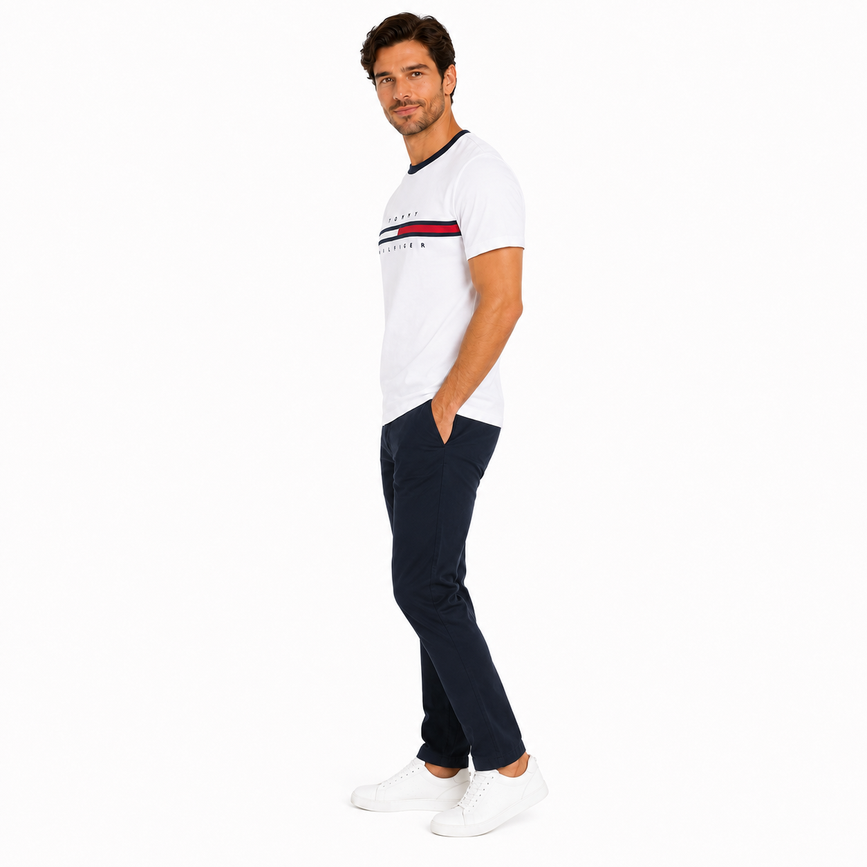 Tommy Hilfiger Embroidered Flag Stripe Logo T-Shirt