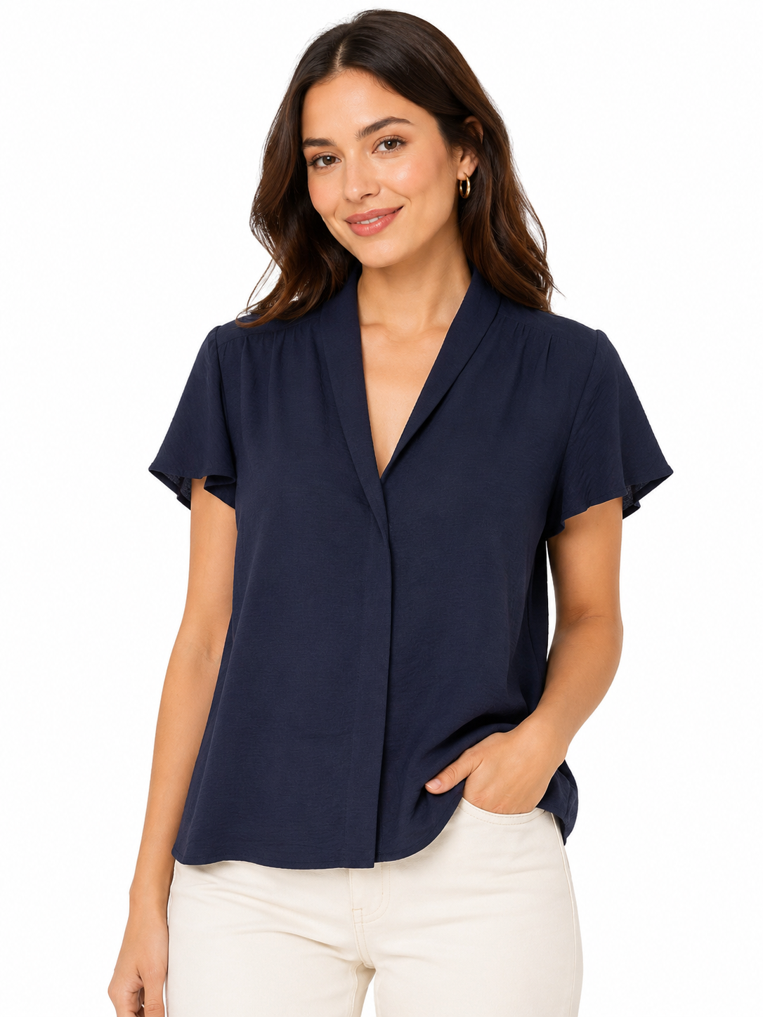 CALVIN KLEIN-Short-sleeved blouse in navy blue from the Calvin Klein brand