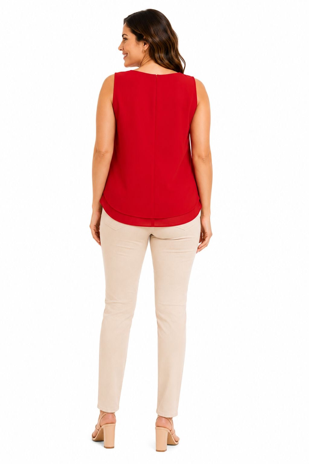 Rose + Olive Women's Petite Red V-Neck Sleeveless Basic Shirt