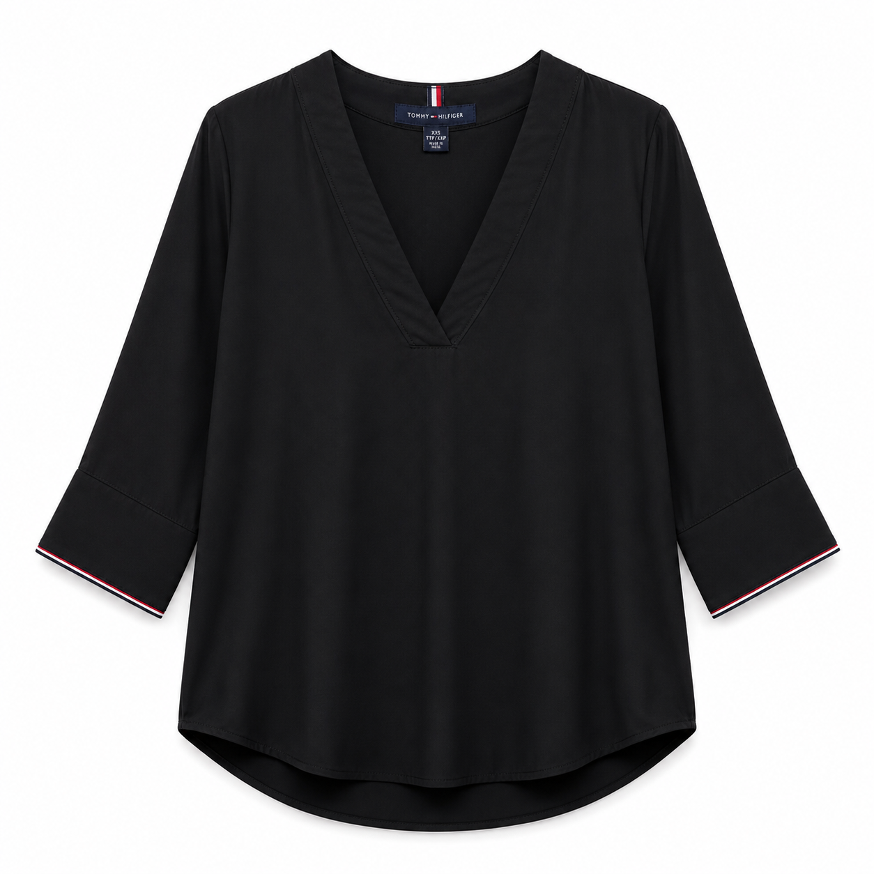 Tommy Hilfiger Solid V-Neck Pullover Top in black