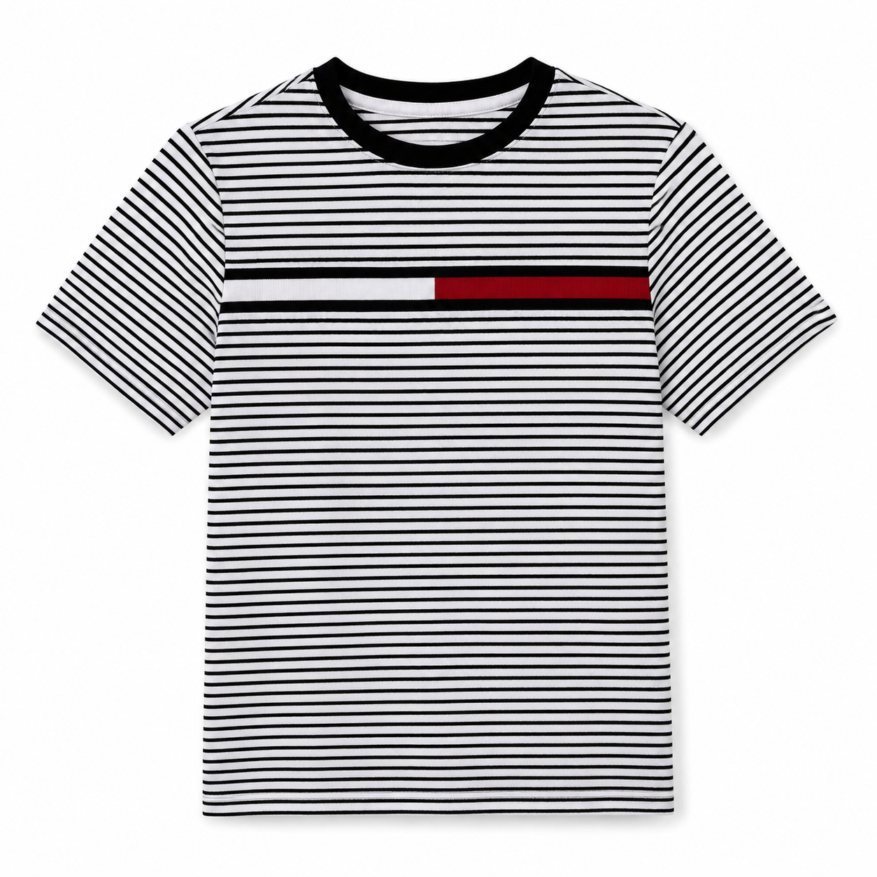 Tommy Hilfiger kids' black and white horizontal striped crewneck t-shirt