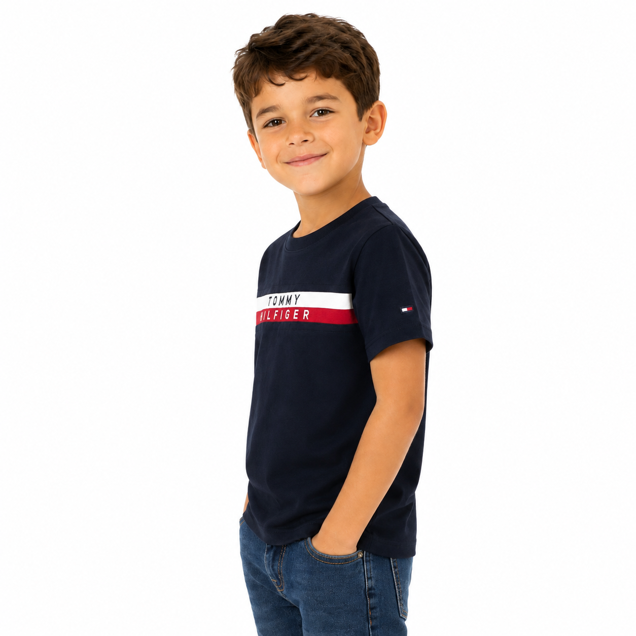 Tommy Hilfiger Kids' Ribbed Stripe Logo T-Shirt