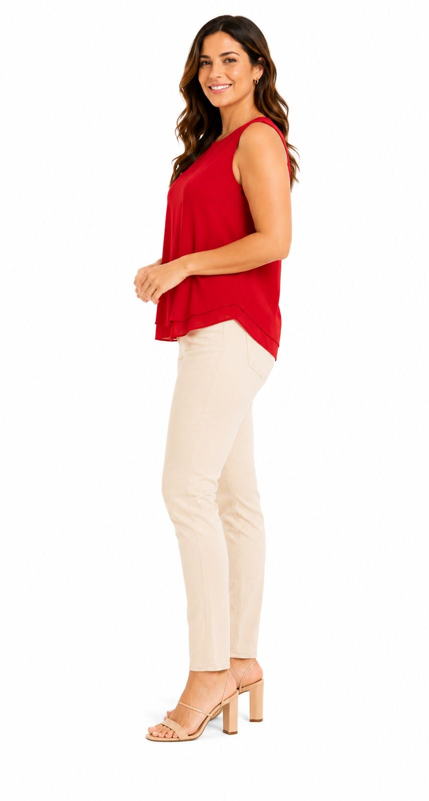 Rose + Olive Women's Petite Red V-Neck Sleeveless Basic Shirt