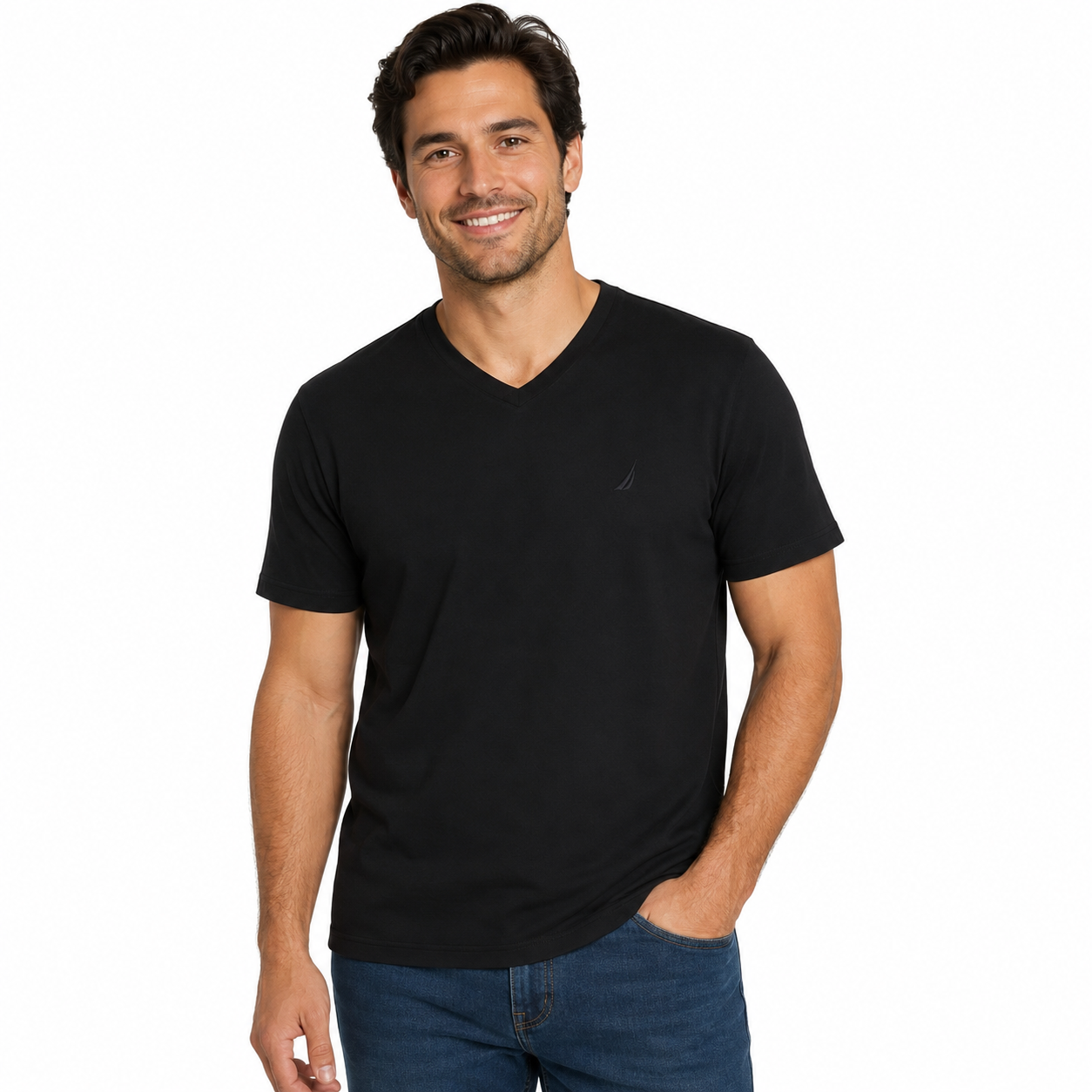 NAUTICA-Men's classic black Nautica t-shirt, designed with V-neck