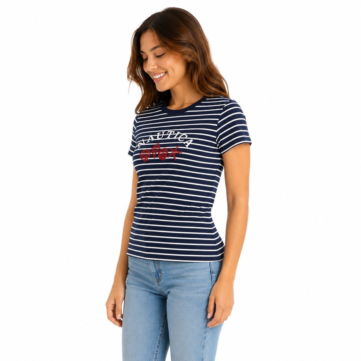 Náutica Striped Shell Glitter Graphic T-Shirt
