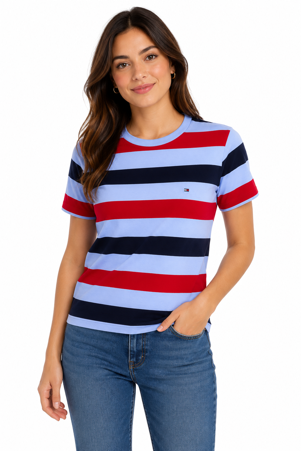 Tommy Hilfiger women's t-shirt with red, white and blue rugby stripes