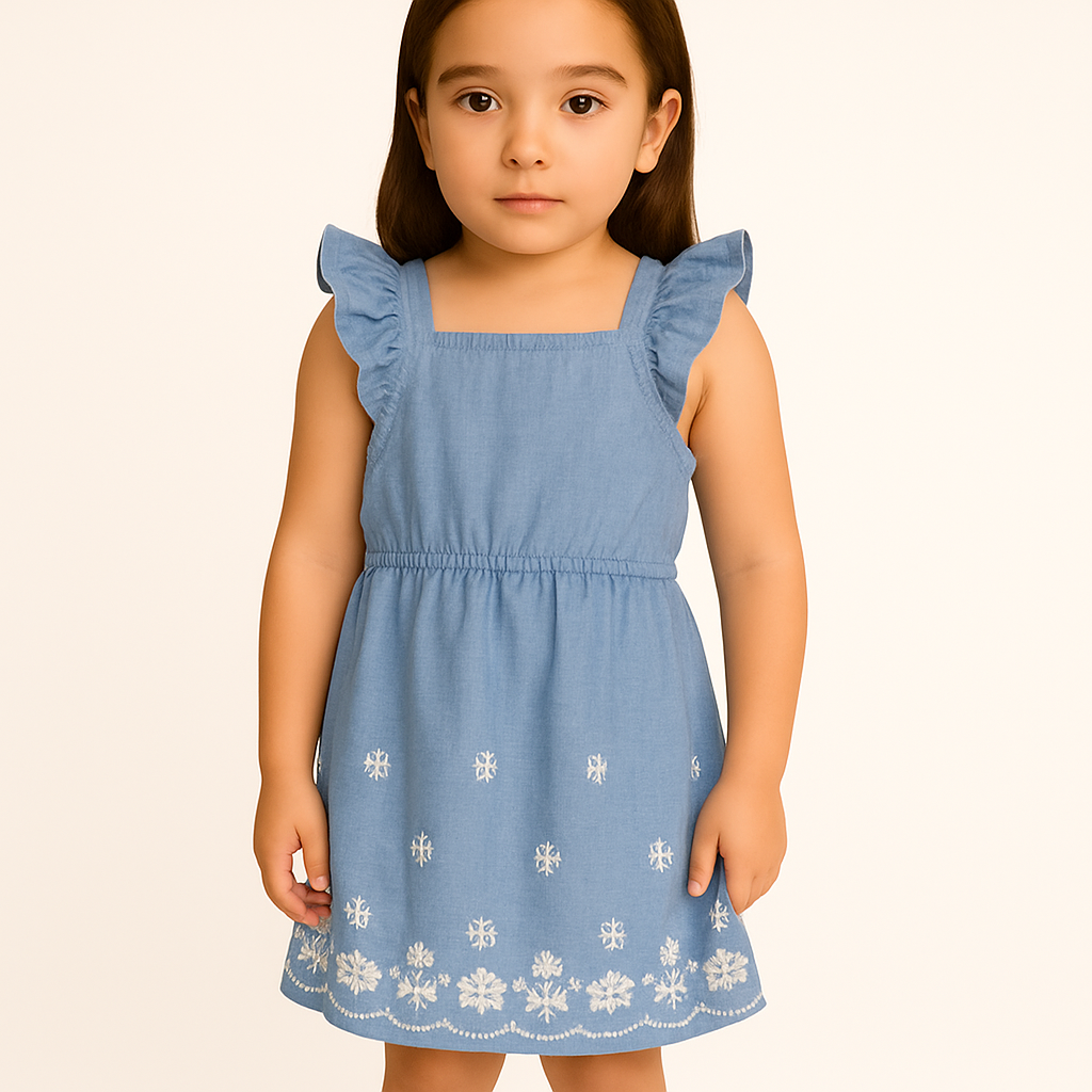 Heart and Arrow Girls Embroidered Heart Tiered Dress