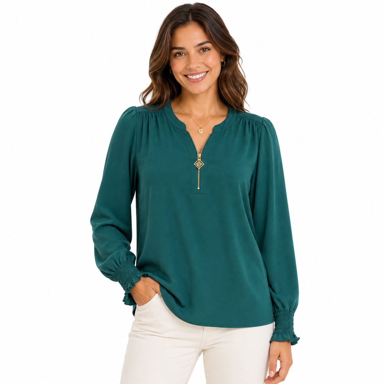 Anne Klein dark green long sleeve blouse Women’s
