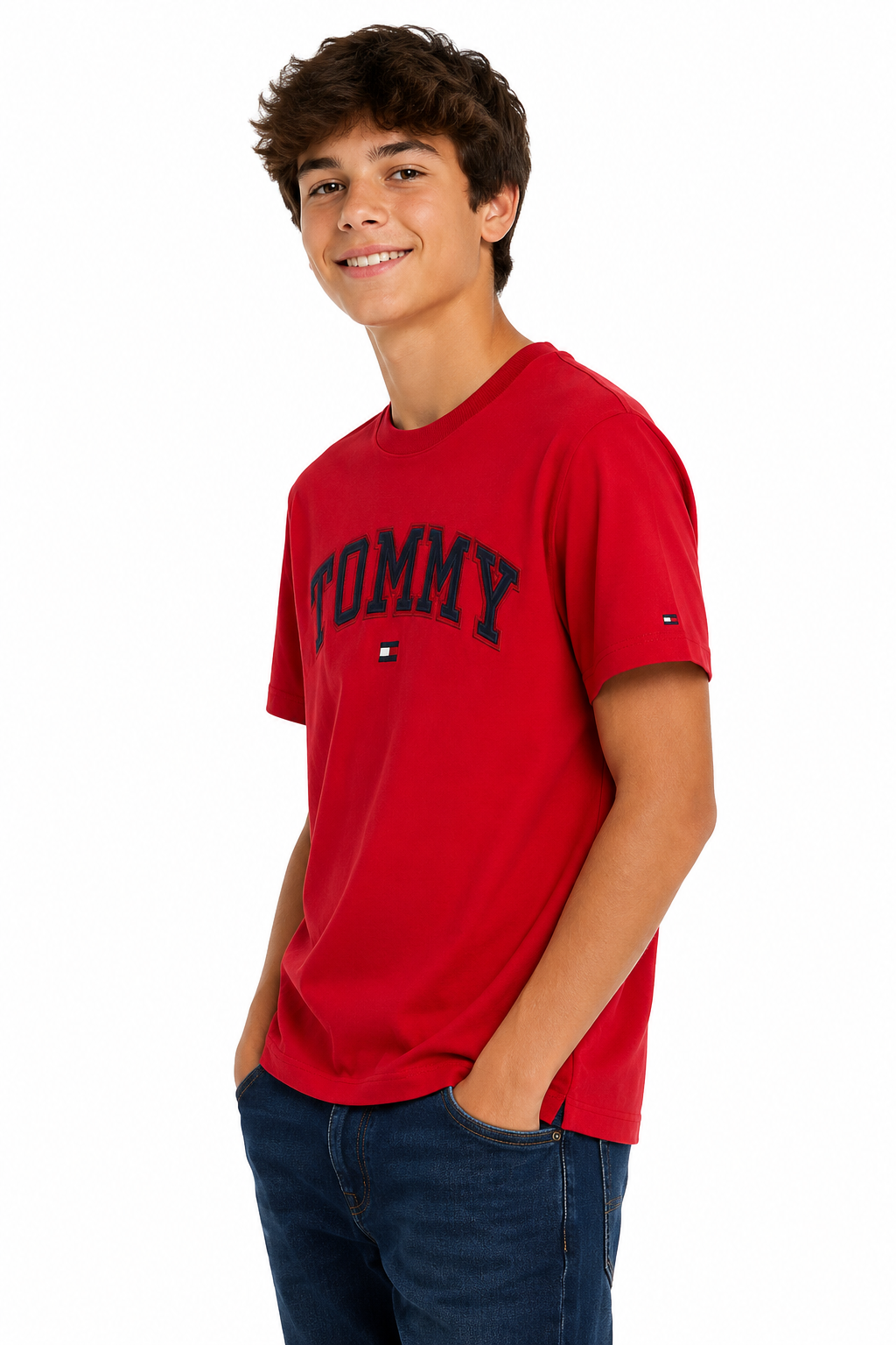 TOMMY HILFIGER Boys Red Cotton Logo T-Shirt