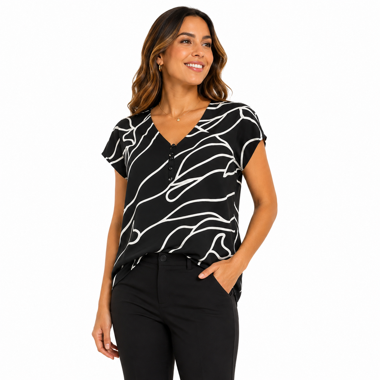FRED DAVID-Black and white blouse from the Fred David brand
