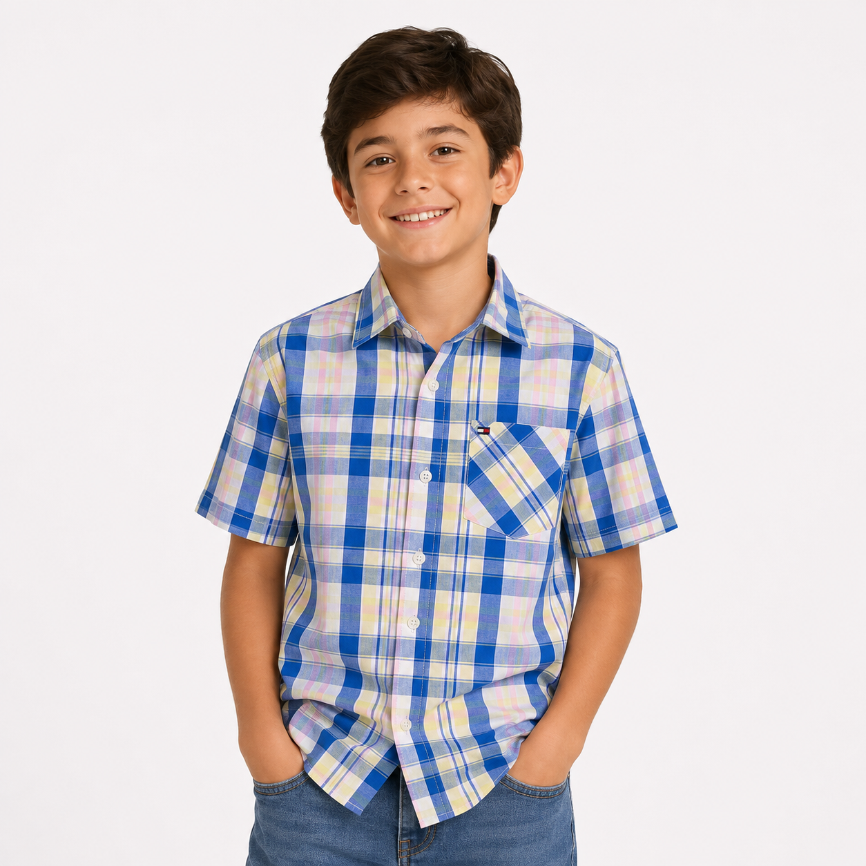 Tommy Hilfiger short-sleeved plaid shirt for kids