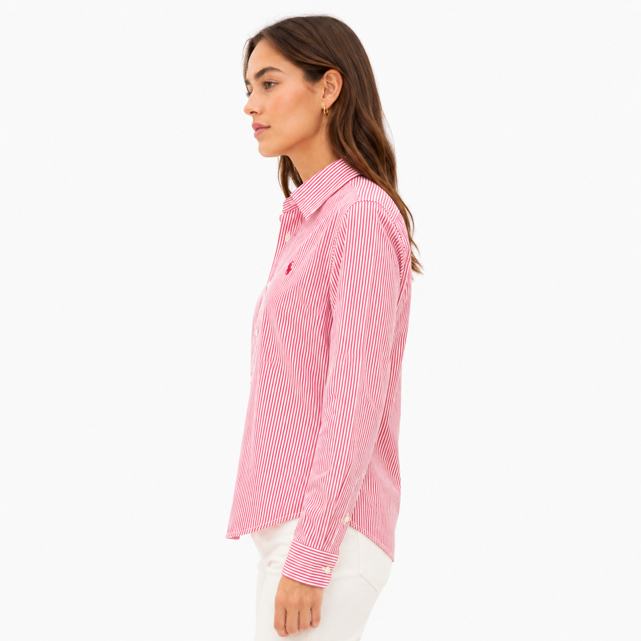 Polo Ralph Lauren shirt features a red and white vertical stripe pattern