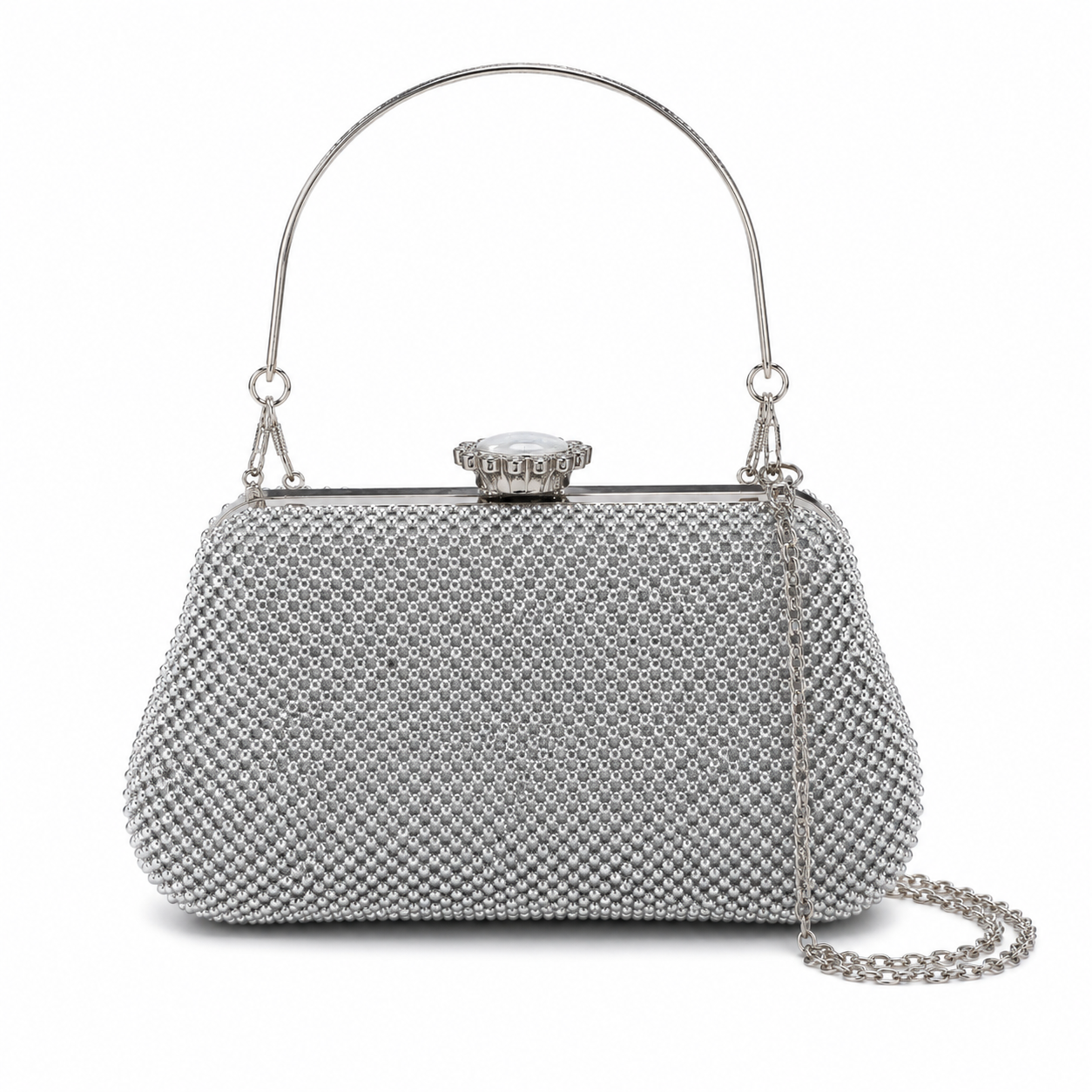 Rhinestones Women Evening Bags Silver Color Pearl Diamonds Party Day Clutch