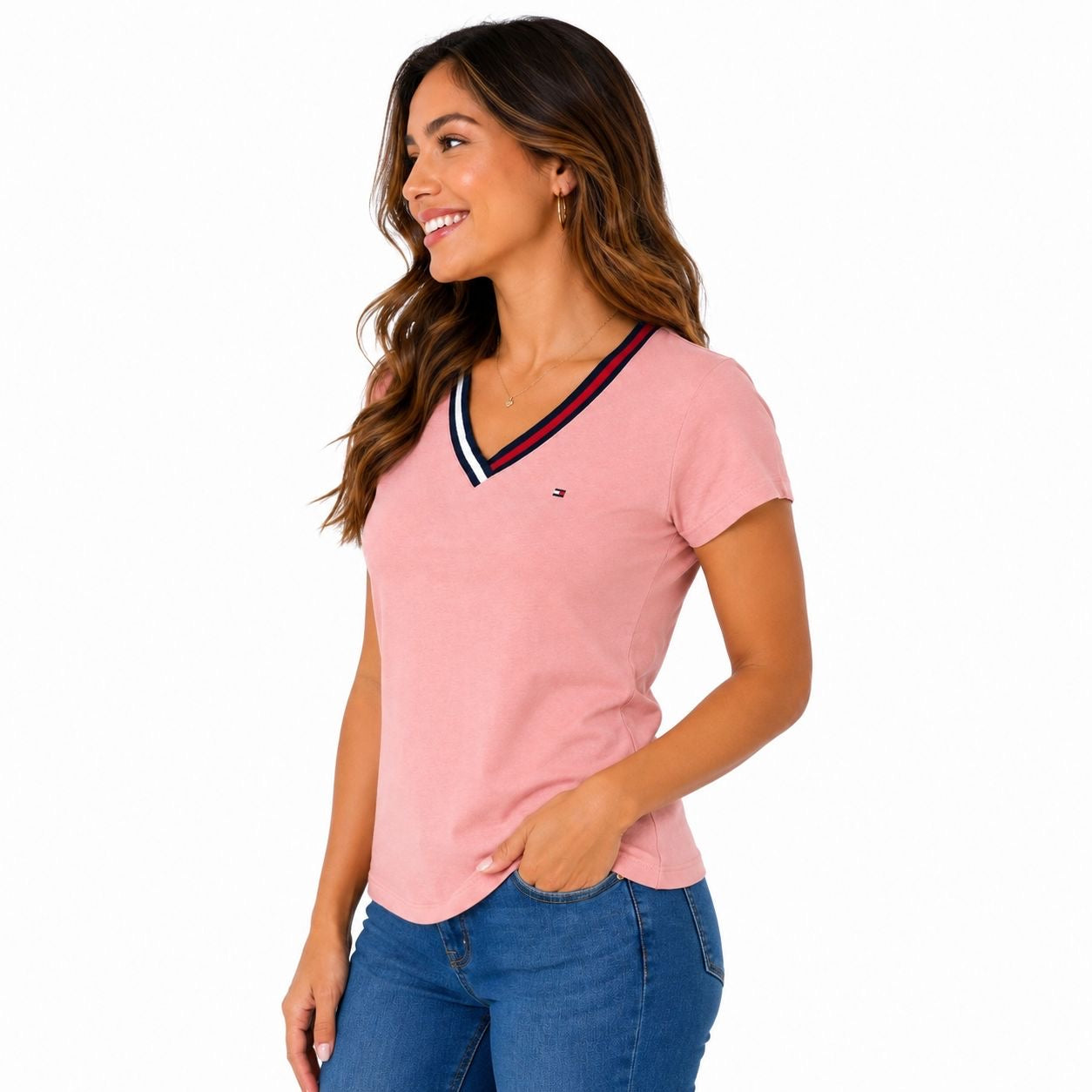 Tommy Hilfiger Women's Striped V-Neck Short-Sleeve T-Shirt